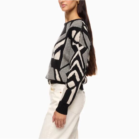 Ralph Lauren Black White Geometric Sweater XS Oversize Dolman Wool Cashmere $225 - Picture 2 of 10
